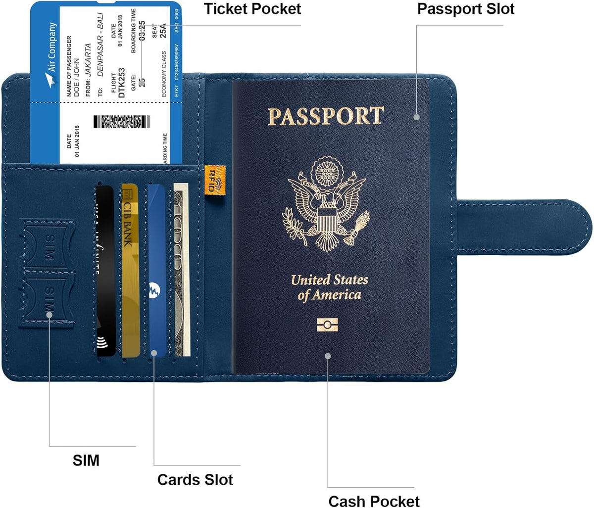 Family Passport Holder for Travel Women and Men RFID Blocking Passport Holder with Zipper Multi-functional Passport Wallet Passport Case Passport cover Travel Essentials