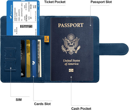 Family Passport Holder for Travel Women and Men RFID Blocking Passport Holder with Zipper Multi-functional Passport Wallet Passport Case Passport cover Travel Essentials