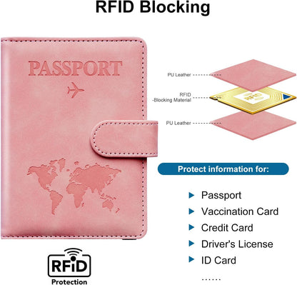 Family Passport Holder for Travel Women and Men RFID Blocking Passport Holder with Zipper Multi-functional Passport Wallet Passport Case Passport cover Travel Essentials