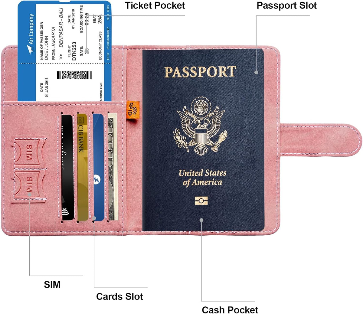 Family Passport Holder for Travel Women and Men RFID Blocking Passport Holder with Zipper Multi-functional Passport Wallet Passport Case Passport cover Travel Essentials