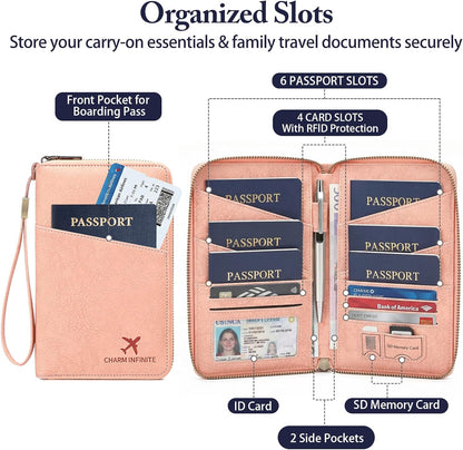 Family Passport Holder for Travel Women and Men RFID Blocking Passport Holder with Zipper Multi-functional Passport Wallet Passport Case Passport cover Travel Essentials
