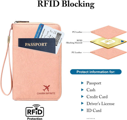 Family Passport Holder for Travel Women and Men RFID Blocking Passport Holder with Zipper Multi-functional Passport Wallet Passport Case Passport cover Travel Essentials