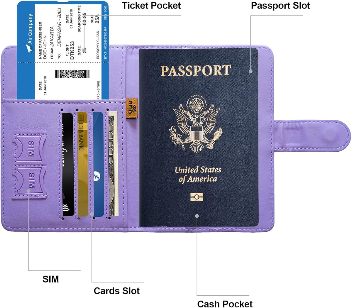 Family Passport Holder for Travel Women and Men RFID Blocking Passport Holder with Zipper Multi-functional Passport Wallet Passport Case Passport cover Travel Essentials