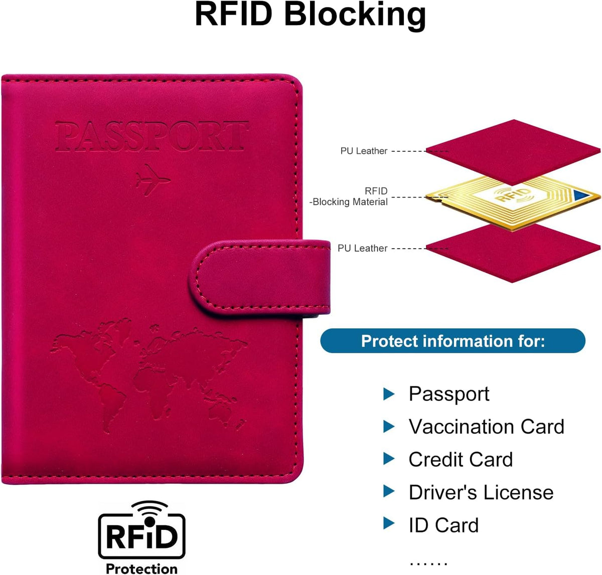 Family Passport Holder for Travel Women and Men RFID Blocking Passport Holder with Zipper Multi-functional Passport Wallet Passport Case Passport cover Travel Essentials