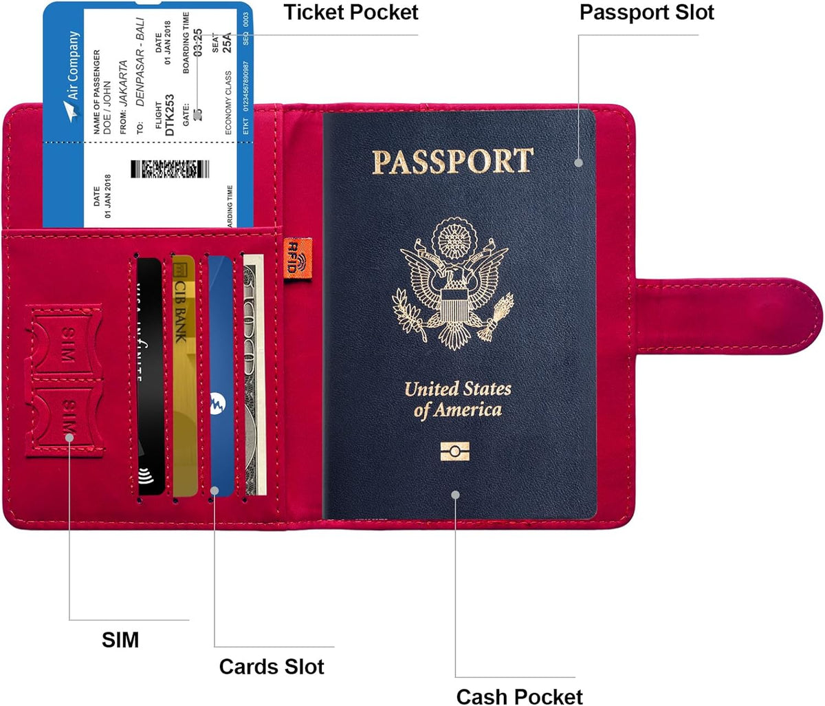 Family Passport Holder for Travel Women and Men RFID Blocking Passport Holder with Zipper Multi-functional Passport Wallet Passport Case Passport cover Travel Essentials