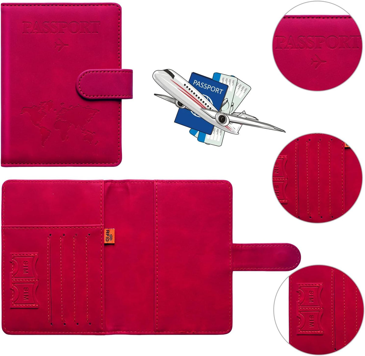 Family Passport Holder for Travel Women and Men RFID Blocking Passport Holder with Zipper Multi-functional Passport Wallet Passport Case Passport cover Travel Essentials