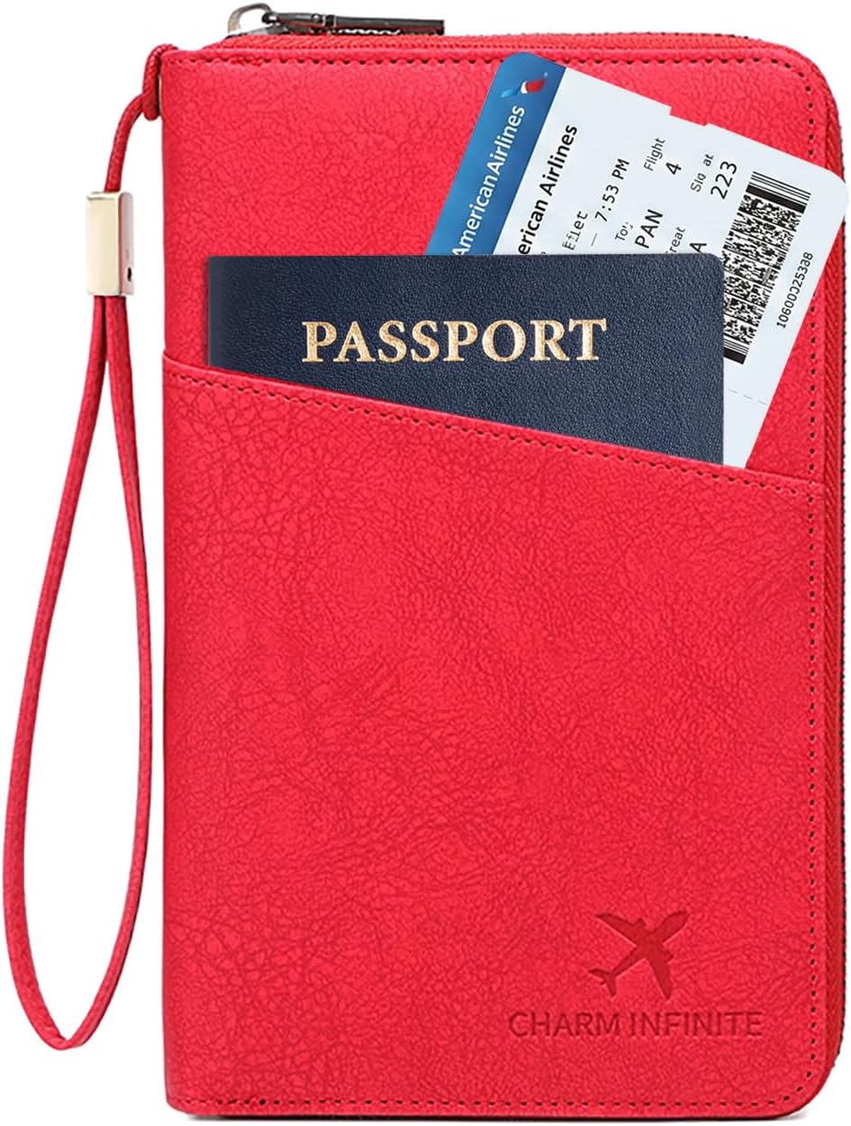 Family Passport Holder for Travel Women and Men RFID Blocking Passport Holder with Zipper Multi-functional Passport Wallet Passport Case Passport cover Travel Essentials