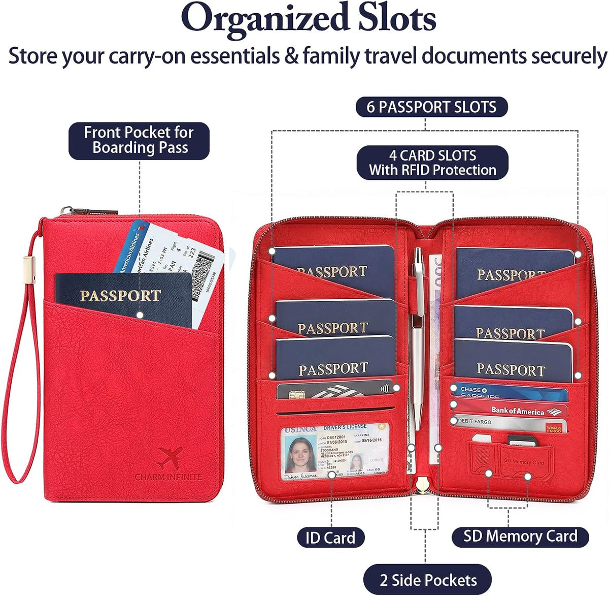 Family Passport Holder for Travel Women and Men RFID Blocking Passport Holder with Zipper Multi-functional Passport Wallet Passport Case Passport cover Travel Essentials
