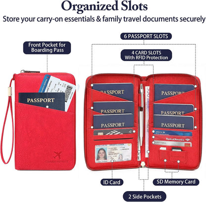 Family Passport Holder for Travel Women and Men RFID Blocking Passport Holder with Zipper Multi-functional Passport Wallet Passport Case Passport cover Travel Essentials
