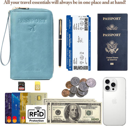Family Passport Holder for Travel Women and Men RFID Blocking Passport Holder with Zipper Multi-functional Passport Wallet Passport Case Passport cover Travel Essentials