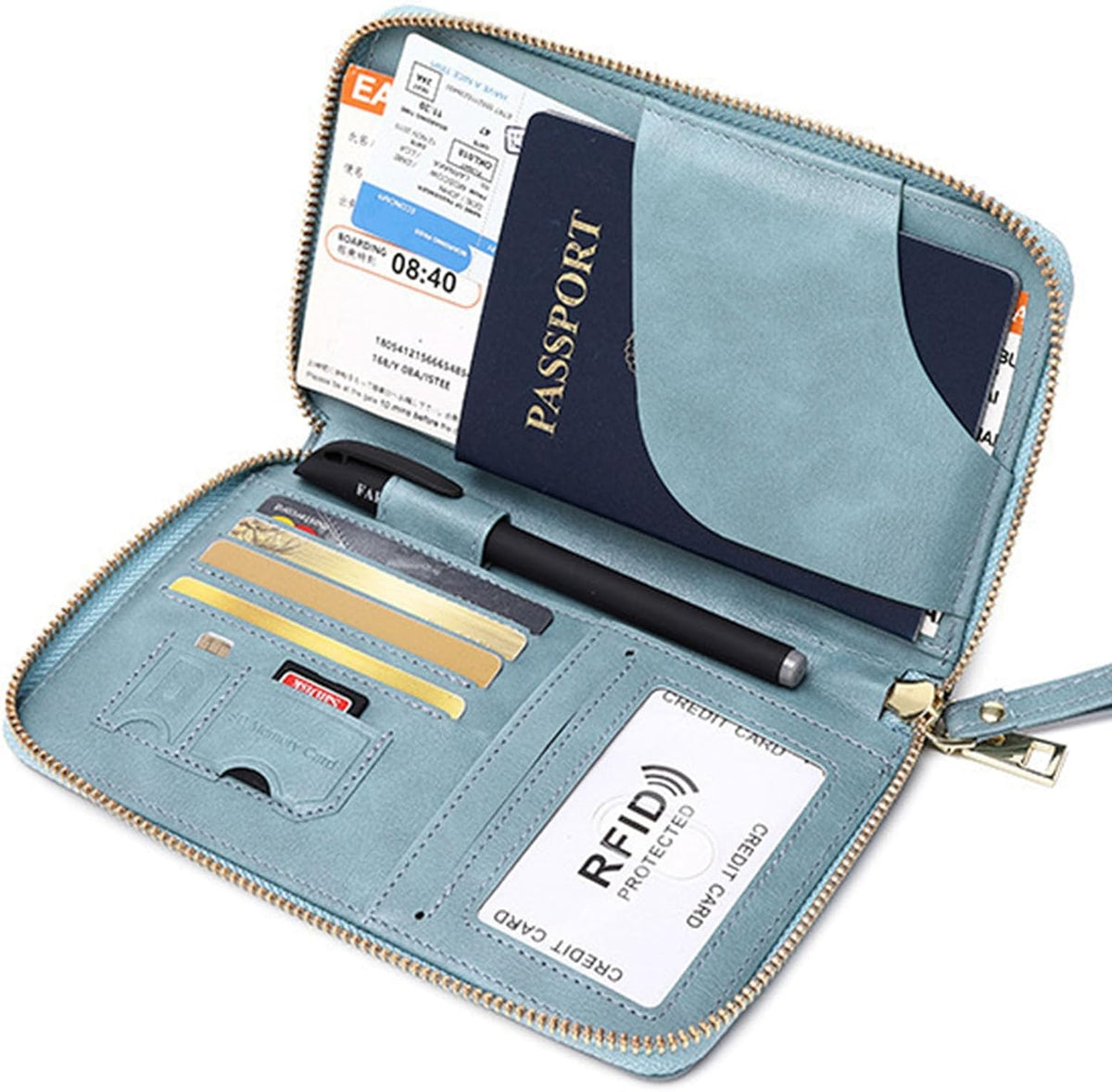 Family Passport Holder for Travel Women and Men RFID Blocking Passport Holder with Zipper Multi-functional Passport Wallet Passport Case Passport cover Travel Essentials