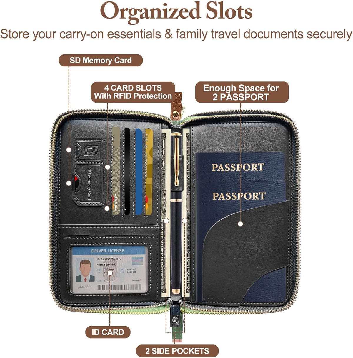 Family Passport Holder for Travel Women and Men RFID Blocking Passport Holder with Zipper Multi-functional Passport Wallet Passport Case Passport cover Travel Essentials
