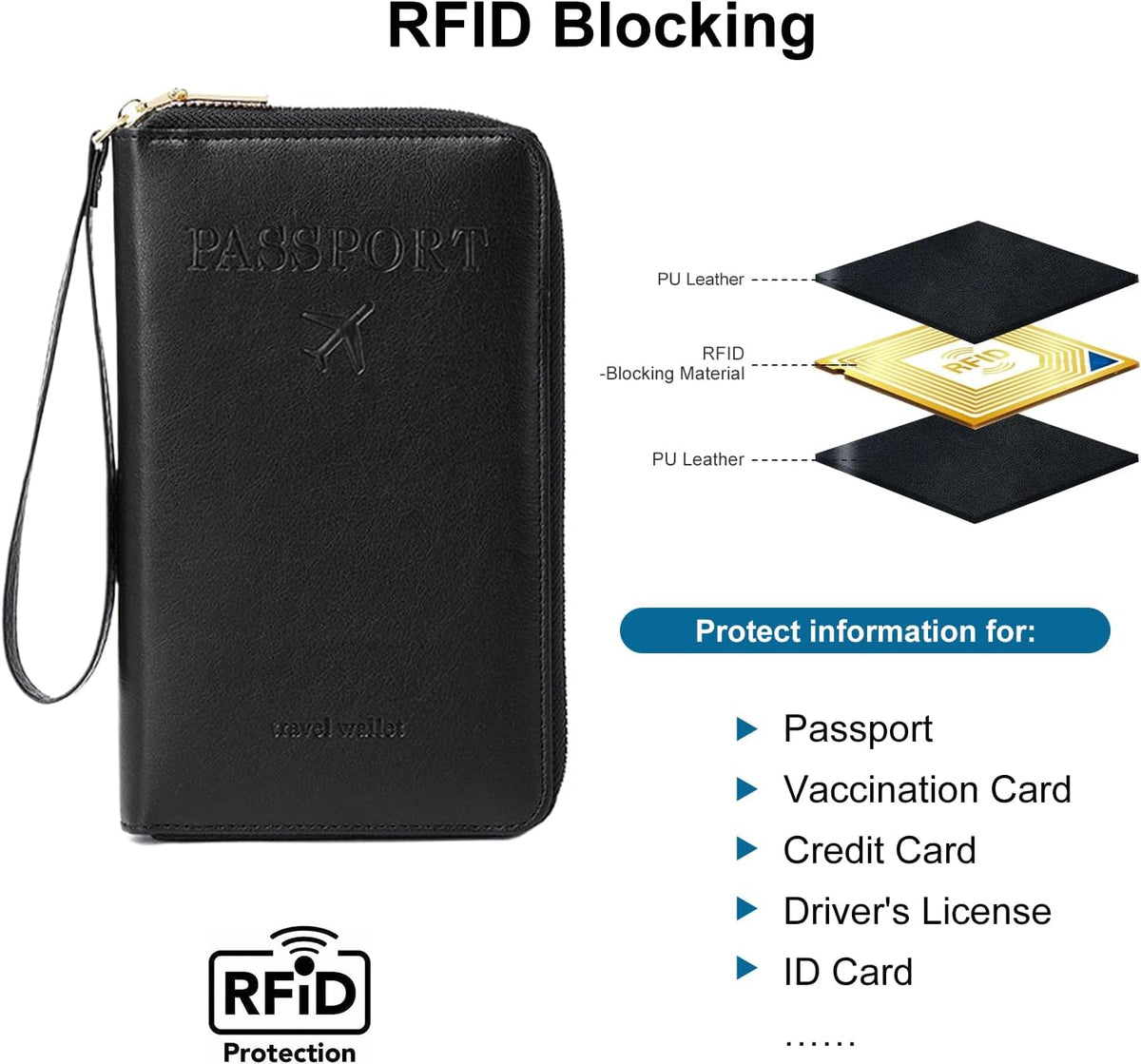 Family Passport Holder for Travel Women and Men RFID Blocking Passport Holder with Zipper Multi-functional Passport Wallet Passport Case Passport cover Travel Essentials
