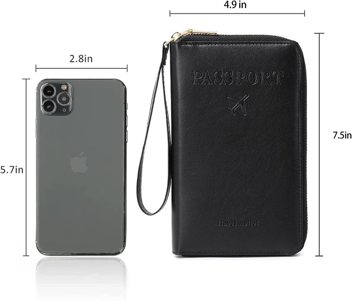 Family Passport Holder for Travel Women and Men RFID Blocking Passport Holder with Zipper Multi-functional Passport Wallet Passport Case Passport cover Travel Essentials