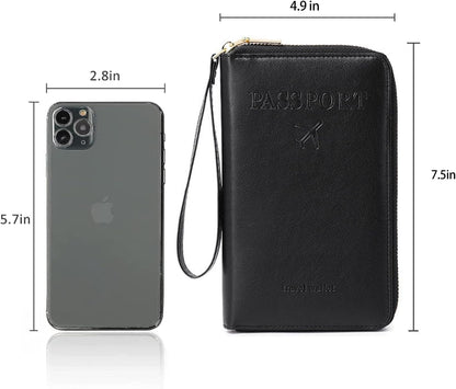 Family Passport Holder for Travel Women and Men RFID Blocking Passport Holder with Zipper Multi-functional Passport Wallet Passport Case Passport cover Travel Essentials