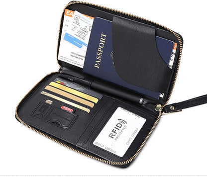 Family Passport Holder for Travel Women and Men RFID Blocking Passport Holder with Zipper Multi-functional Passport Wallet Passport Case Passport cover Travel Essentials
