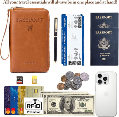 Family Passport Holder for Travel Women and Men RFID Blocking Passport Holder with Zipper Multi-functional Passport Wallet Passport Case Passport cover Travel Essentials