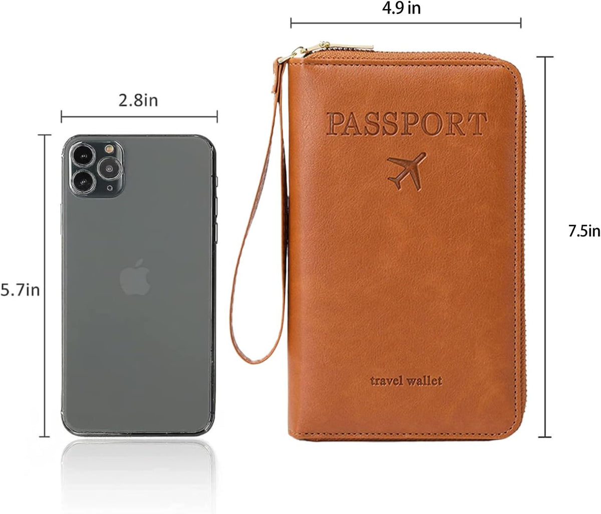 Family Passport Holder for Travel Women and Men RFID Blocking Passport Holder with Zipper Multi-functional Passport Wallet Passport Case Passport cover Travel Essentials