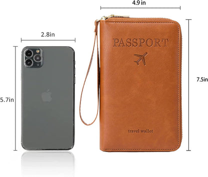 Family Passport Holder for Travel Women and Men RFID Blocking Passport Holder with Zipper Multi-functional Passport Wallet Passport Case Passport cover Travel Essentials