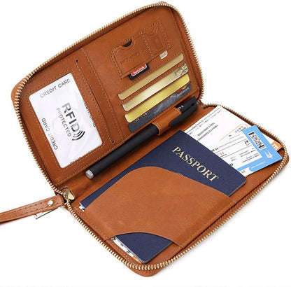 Family Passport Holder for Travel Women and Men RFID Blocking Passport Holder with Zipper Multi-functional Passport Wallet Passport Case Passport cover Travel Essentials