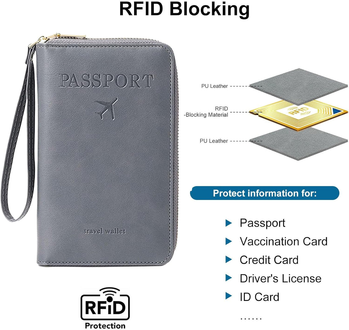 Family Passport Holder for Travel Women and Men RFID Blocking Passport Holder with Zipper Multi-functional Passport Wallet Passport Case Passport cover Travel Essentials
