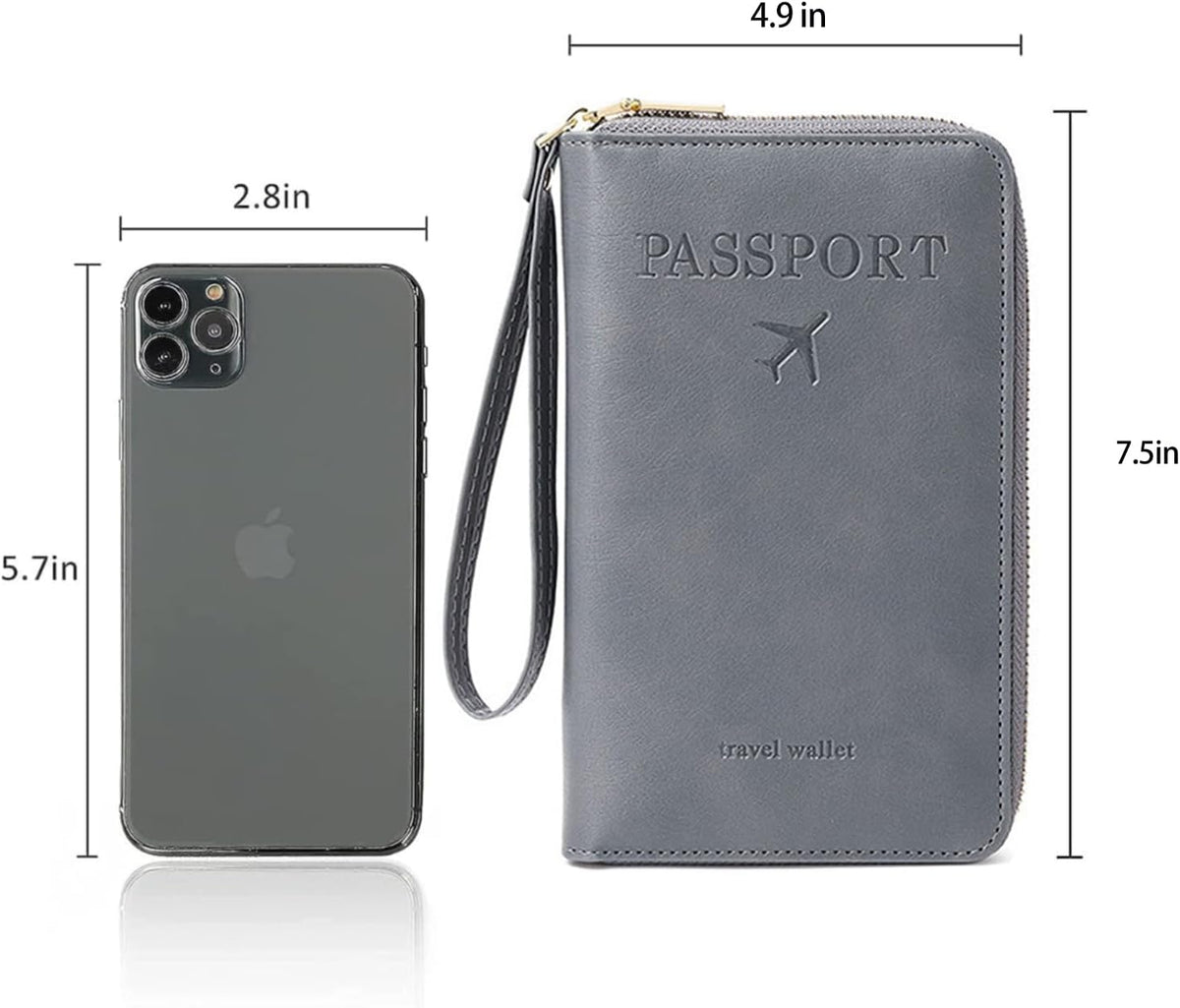 Family Passport Holder for Travel Women and Men RFID Blocking Passport Holder with Zipper Multi-functional Passport Wallet Passport Case Passport cover Travel Essentials