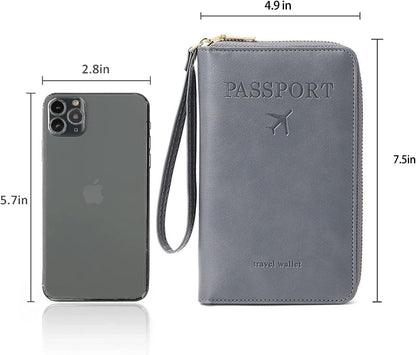 Family Passport Holder for Travel Women and Men RFID Blocking Passport Holder with Zipper Multi-functional Passport Wallet Passport Case Passport cover Travel Essentials