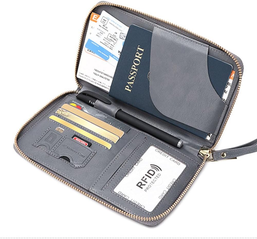 Family Passport Holder for Travel Women and Men RFID Blocking Passport Holder with Zipper Multi-functional Passport Wallet Passport Case Passport cover Travel Essentials