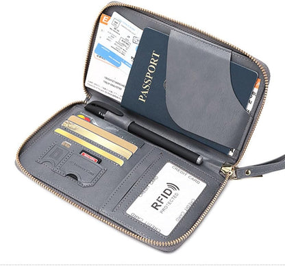 Family Passport Holder for Travel Women and Men RFID Blocking Passport Holder with Zipper Multi-functional Passport Wallet Passport Case Passport cover Travel Essentials