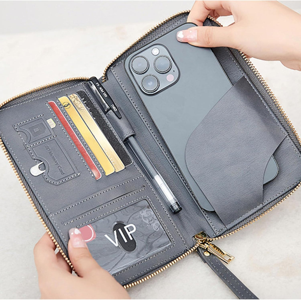 Family Passport Holder for Travel Women and Men RFID Blocking Passport Holder with Zipper Multi-functional Passport Wallet Passport Case Passport cover Travel Essentials