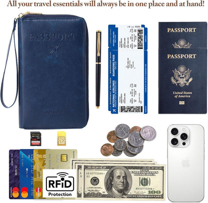 Family Passport Holder for Travel Women and Men RFID Blocking Passport Holder with Zipper Multi-functional Passport Wallet Passport Case Passport cover Travel Essentials
