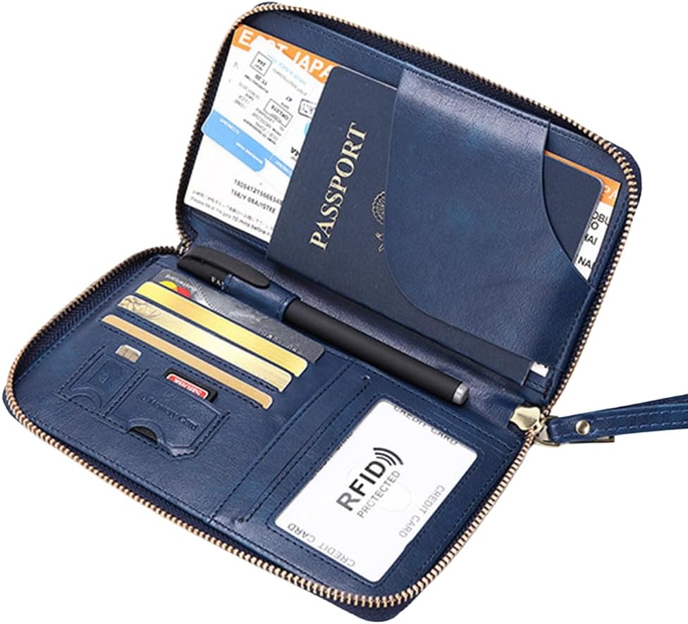 Family Passport Holder for Travel Women and Men RFID Blocking Passport Holder with Zipper Multi-functional Passport Wallet Passport Case Passport cover Travel Essentials