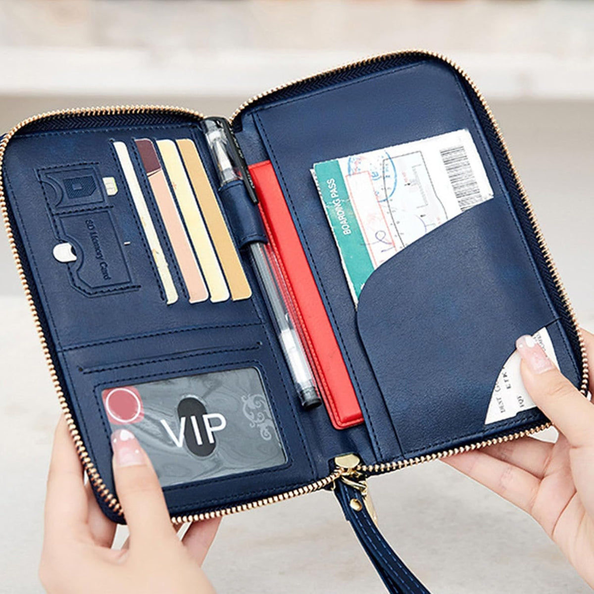 Family Passport Holder for Travel Women and Men RFID Blocking Passport Holder with Zipper Multi-functional Passport Wallet Passport Case Passport cover Travel Essentials