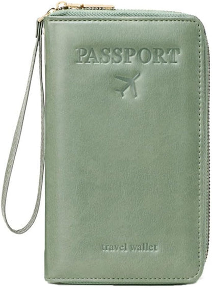Family Passport Holder for Travel Women and Men RFID Blocking Passport Holder with Zipper Multi-functional Passport Wallet Passport Case Passport cover Travel Essentials