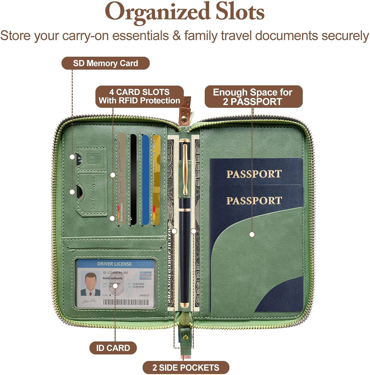 Family Passport Holder for Travel Women and Men RFID Blocking Passport Holder with Zipper Multi-functional Passport Wallet Passport Case Passport cover Travel Essentials
