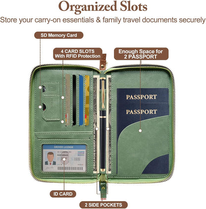 Family Passport Holder for Travel Women and Men RFID Blocking Passport Holder with Zipper Multi-functional Passport Wallet Passport Case Passport cover Travel Essentials