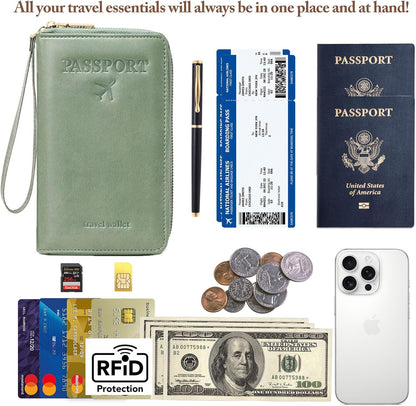 Family Passport Holder for Travel Women and Men RFID Blocking Passport Holder with Zipper Multi-functional Passport Wallet Passport Case Passport cover Travel Essentials
