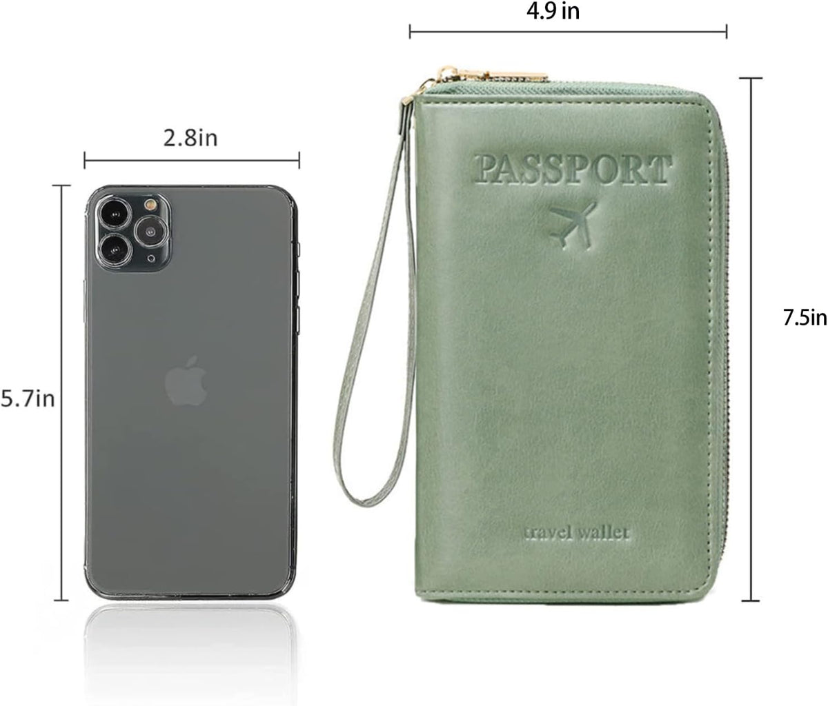 Family Passport Holder for Travel Women and Men RFID Blocking Passport Holder with Zipper Multi-functional Passport Wallet Passport Case Passport cover Travel Essentials