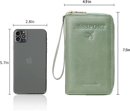 Family Passport Holder for Travel Women and Men RFID Blocking Passport Holder with Zipper Multi-functional Passport Wallet Passport Case Passport cover Travel Essentials
