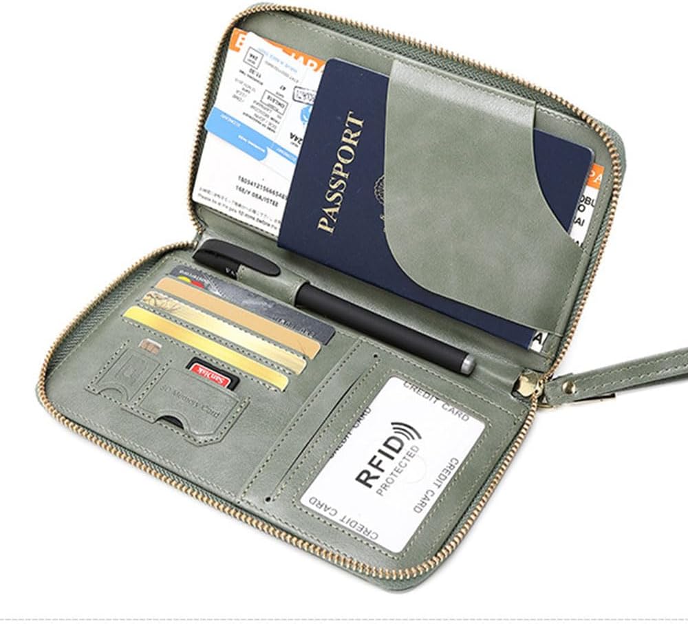 Family Passport Holder for Travel Women and Men RFID Blocking Passport Holder with Zipper Multi-functional Passport Wallet Passport Case Passport cover Travel Essentials