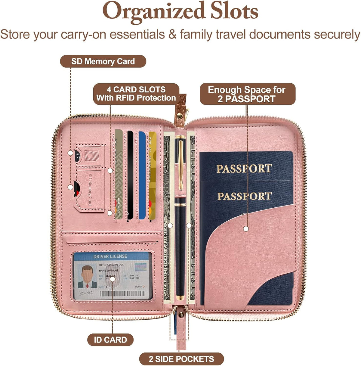 Family Passport Holder for Travel Women and Men RFID Blocking Passport Holder with Zipper Multi-functional Passport Wallet Passport Case Passport cover Travel Essentials