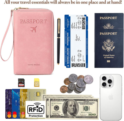 Family Passport Holder for Travel Women and Men RFID Blocking Passport Holder with Zipper Multi-functional Passport Wallet Passport Case Passport cover Travel Essentials