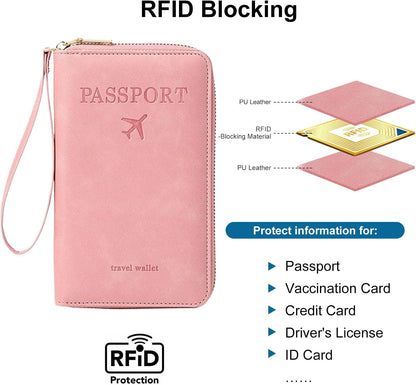 Family Passport Holder for Travel Women and Men RFID Blocking Passport Holder with Zipper Multi-functional Passport Wallet Passport Case Passport cover Travel Essentials
