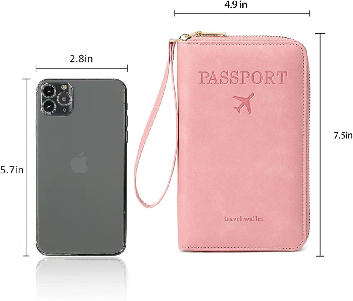 Family Passport Holder for Travel Women and Men RFID Blocking Passport Holder with Zipper Multi-functional Passport Wallet Passport Case Passport cover Travel Essentials