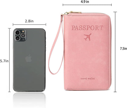Family Passport Holder for Travel Women and Men RFID Blocking Passport Holder with Zipper Multi-functional Passport Wallet Passport Case Passport cover Travel Essentials