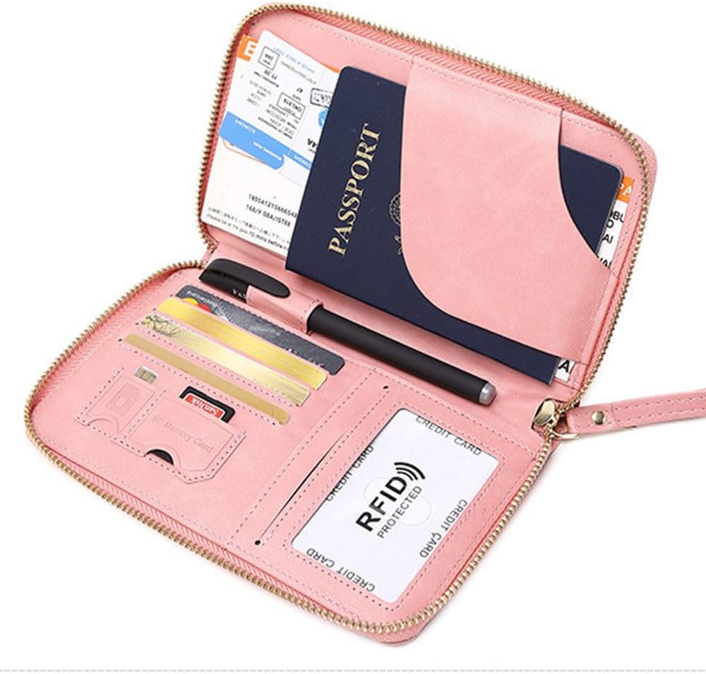 Family Passport Holder for Travel Women and Men RFID Blocking Passport Holder with Zipper Multi-functional Passport Wallet Passport Case Passport cover Travel Essentials