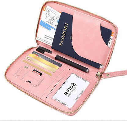 Family Passport Holder for Travel Women and Men RFID Blocking Passport Holder with Zipper Multi-functional Passport Wallet Passport Case Passport cover Travel Essentials