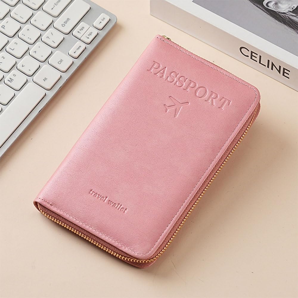 Family Passport Holder for Travel Women and Men RFID Blocking Passport Holder with Zipper Multi-functional Passport Wallet Passport Case Passport cover Travel Essentials