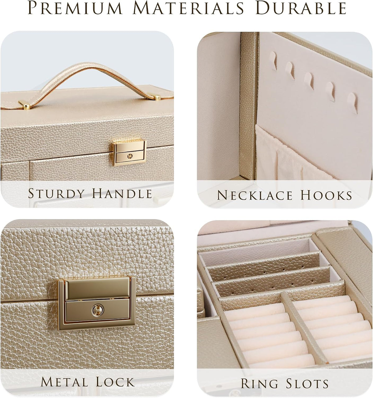 Jewelry Box with Travel Case, PU Leather 5-Layer Jewelry Organizer with Mirror & Lock, Velvet Lining Jewelry Storage for Women, Dresser Top Portable Jewelry Case, Gift for Women (Black)
