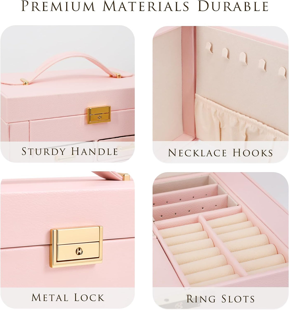 Jewelry Box with Travel Case, PU Leather 5-Layer Jewelry Organizer with Mirror & Lock, Velvet Lining Jewelry Storage for Women, Dresser Top Portable Jewelry Case, Gift for Women (Black)
